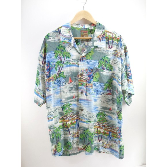 Vintage Pineapple Connection Men L Beach Hawaiian Button Down Casual Shirt Rayon - Picture 1 of 8